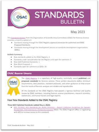 OSAC Standards Bulletin - May 2023 | NIST